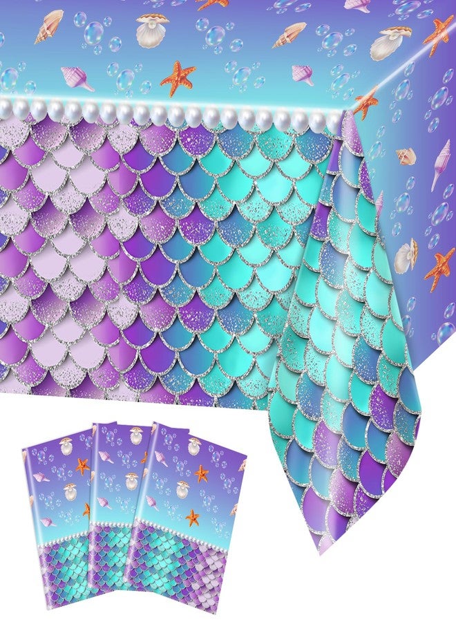 Avezano 3 Pcs Mermaid Table Cloths Disposable Mermaid Scales Tablecloth for Birthday Party Girls Birthday Decorations 108 x 54 Inch (Silver) - Image 1